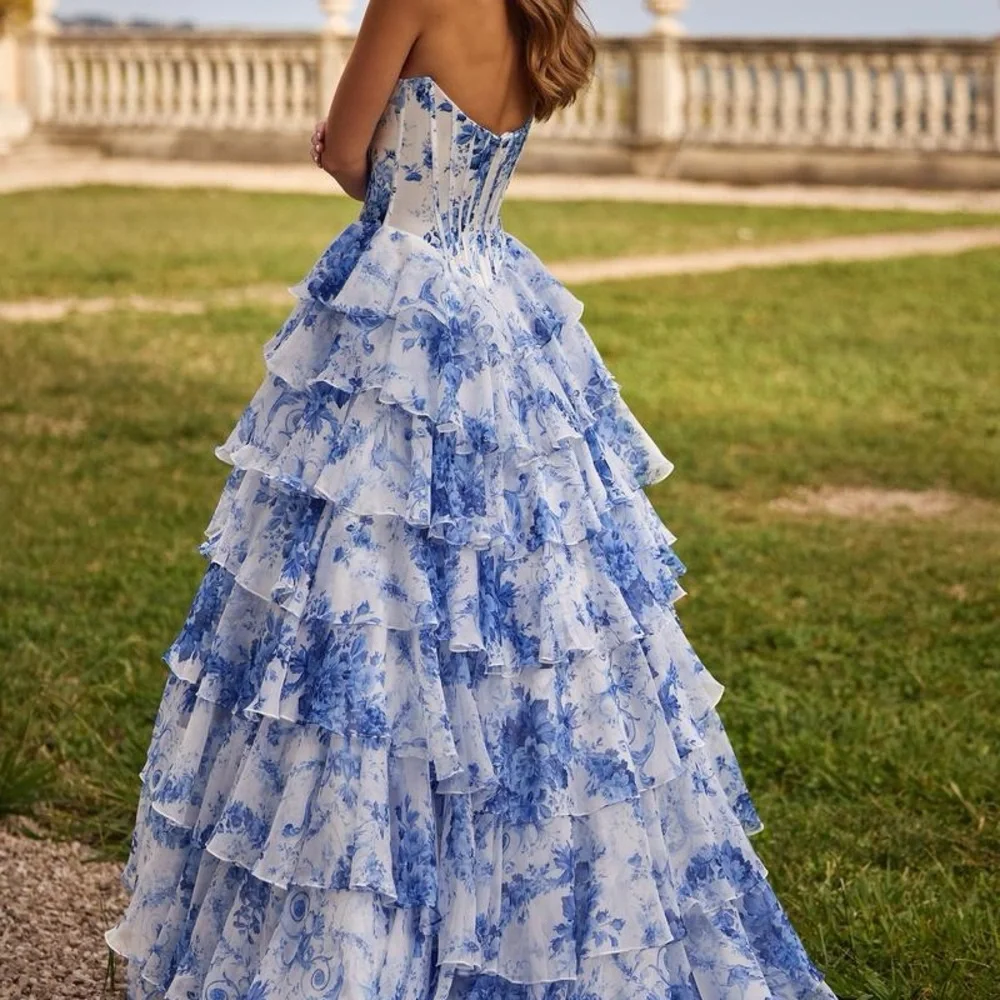 Sherri Hill Strapless Blue Floral Gown - Picture 3 of 16
